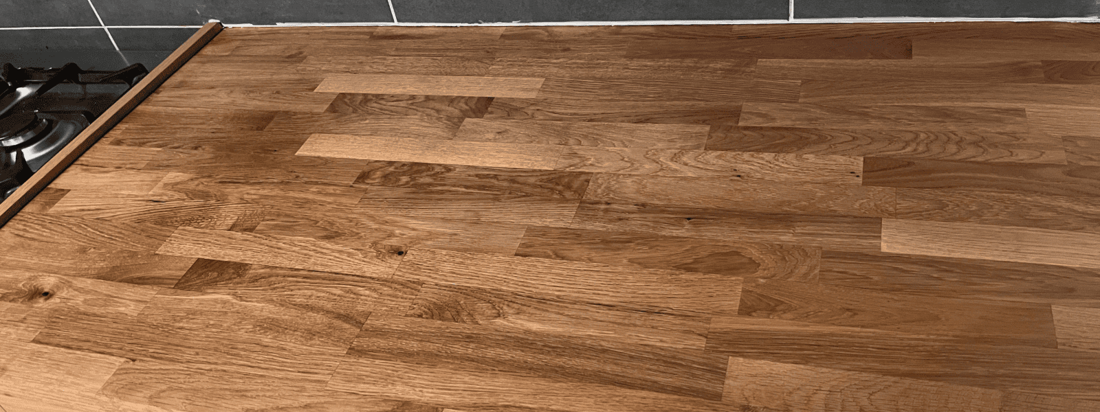 Restored oak worktop in Huddersfield after dust-free sanding by DAB Floor Care