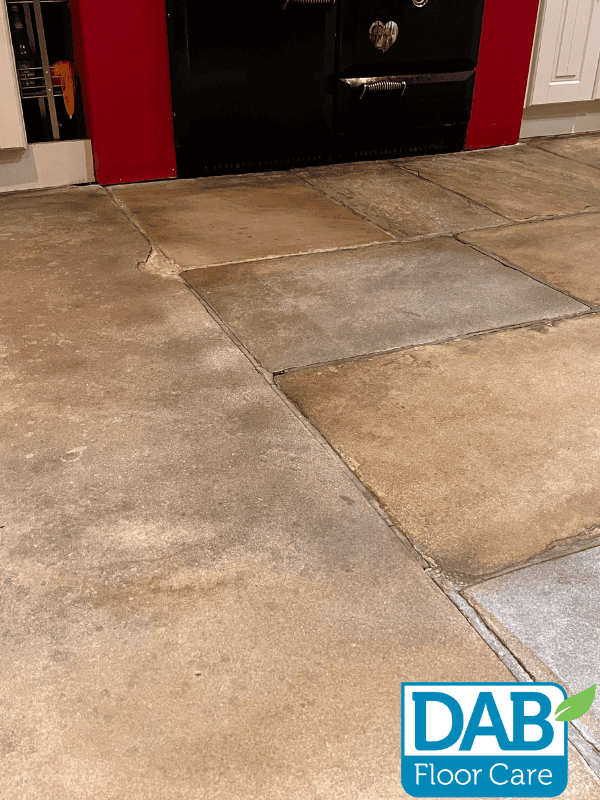 Cleaned Yorkstone floor in kitchen.