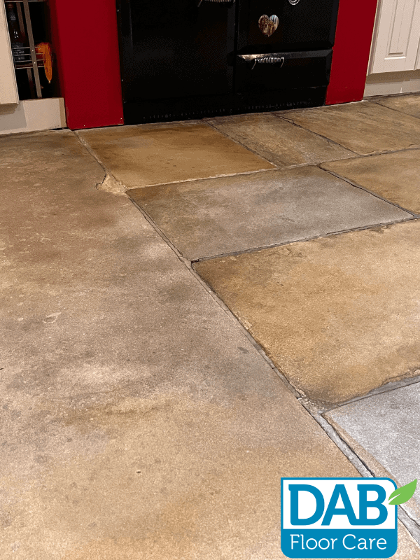 Cleaned Yorkstone floor in kitchen