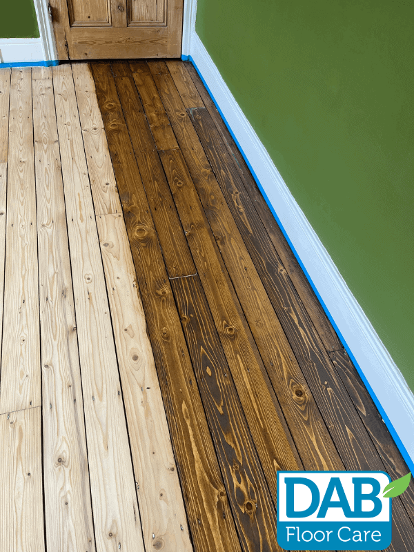Pine floor with contrasting wood stain.