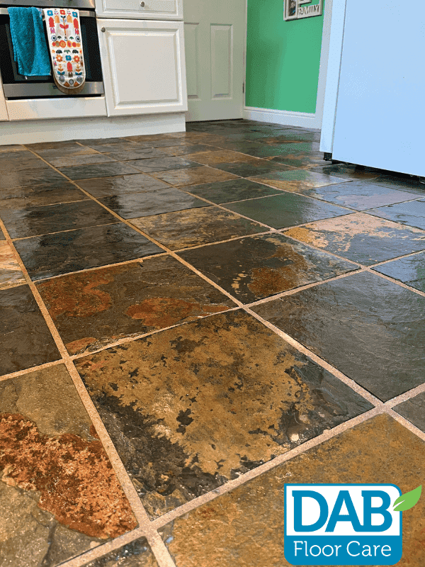 Cleaned slate floor with vibrant colours.
