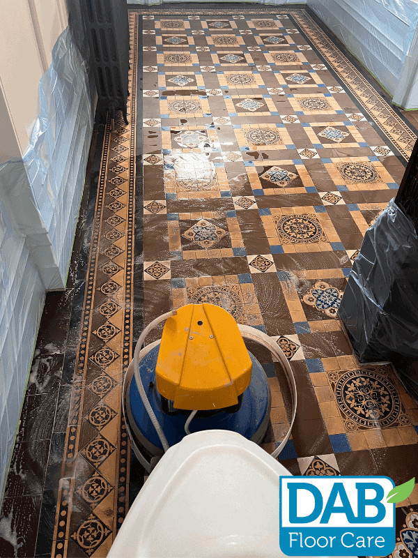 Cleaned Victorian quarry tile floor