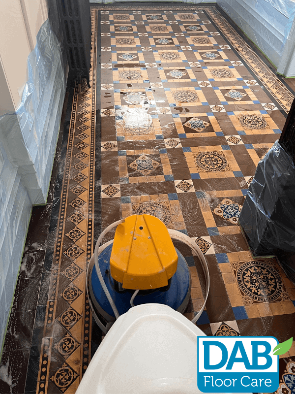 Cleaned Victorian quarry tile floor