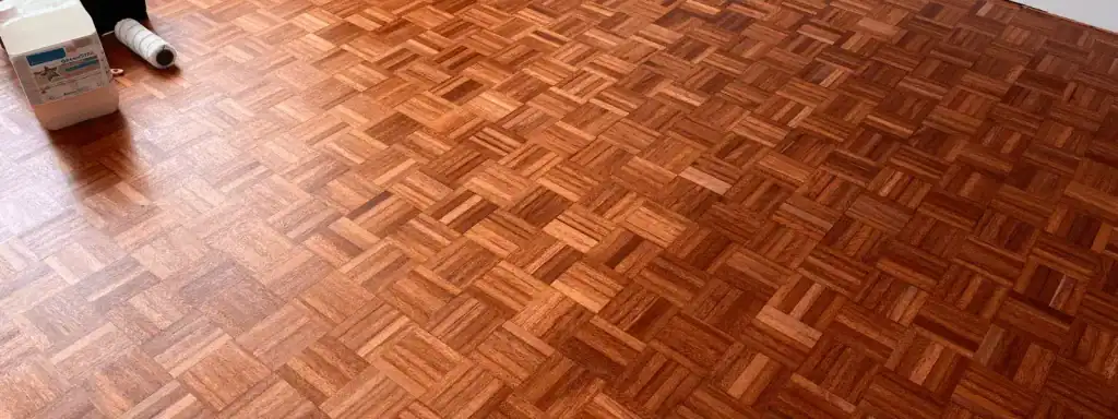 Polished wooden parquet floor design.