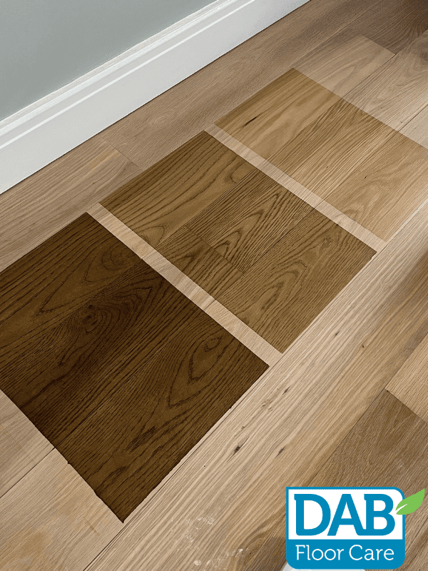 Wood floor stain samples on display.